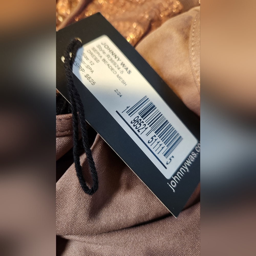 NWT Size 10 Johnny Was Sepia Beaded Sequin Midi Cocktail Dress - Picture 8 of 9